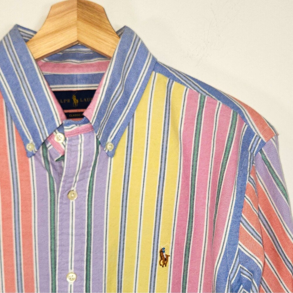 Ralph Lauren Classic Fit Multicolor Striped Cotton Woven Button Down Shirt L